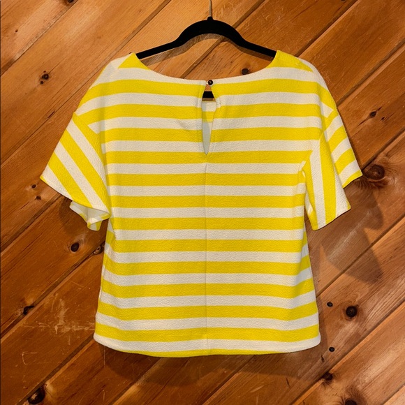 Anthropologie Postmark Edie yellow and white striped swing tee w/flutter sleeves - Picture 3 of 3